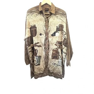 CO‎ Fishing/Camping 100% Silk Tunic Blouse with Shoulder Pads size Med Oversized